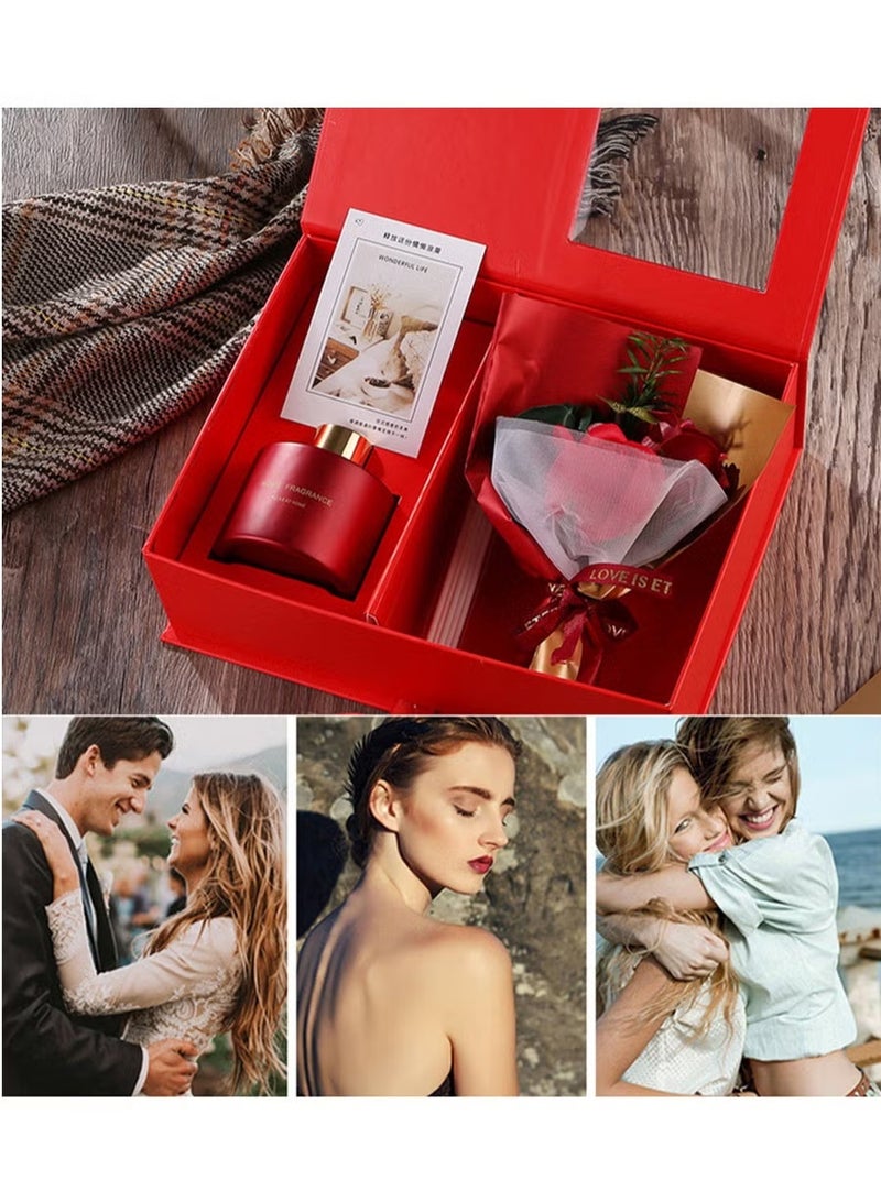 الصابون زهرة العلاج بالعطور مجموعة هدية عشاق هدية الوردة الأبدية الزهور المجففة صندوق هدية زهرة تذكارية باقة هدية صندوق أحمر - Image 4